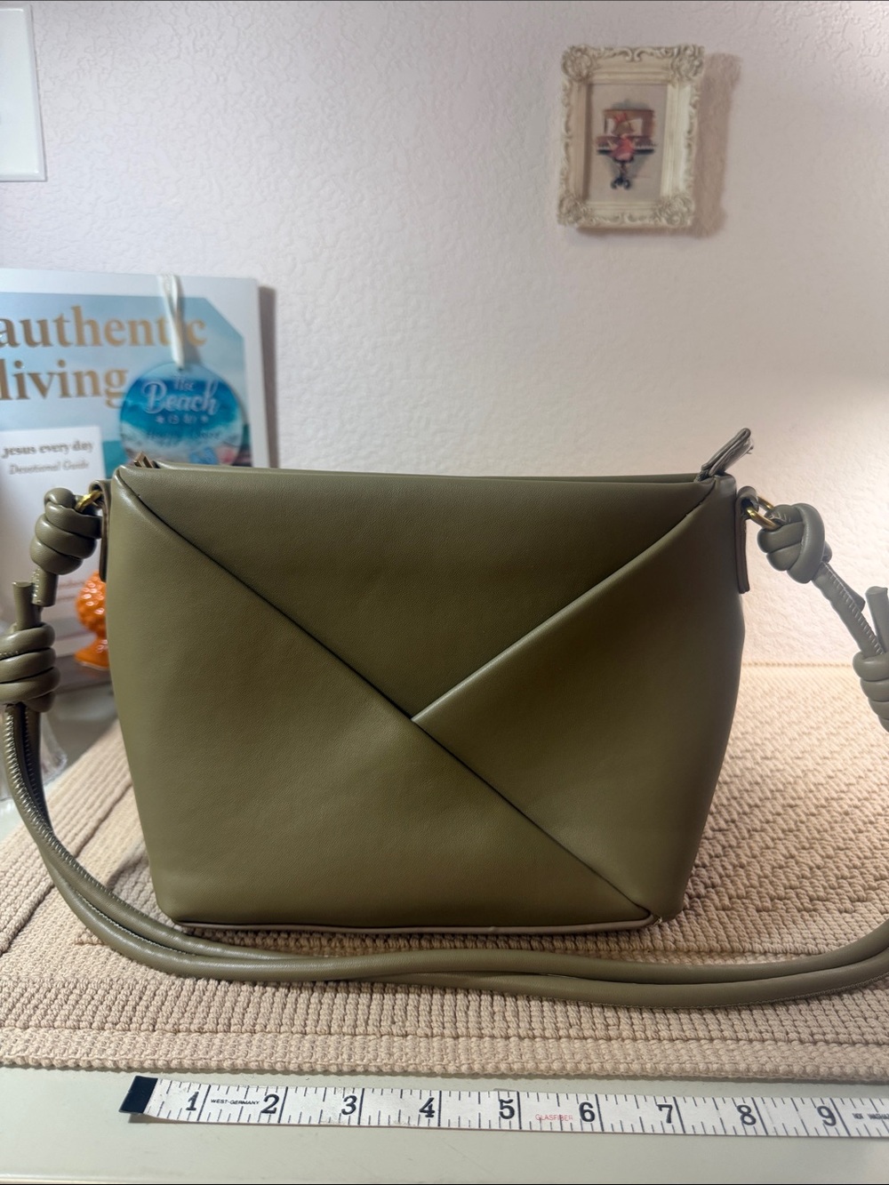 Antik Kraft Olive Green Geometric Knotted Strap Crossbody Bag